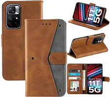 Flip Cover Compatible for Mi Redmi Note 11T 5G Flip Cover Redmi Note 11T Back cover POCO M4 Pro 5G Flip Cover Redmi Note 11T mobile back cover XiaoMi Redmi Note 11T 5G Flip Cover Executive Brown, Magnetic Closure-thumb3