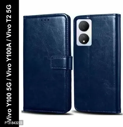 Gladly Flip Cover Compatible for Vivo Y100 5G::Vivo Y100A::Vivo T2 5G Back Cover Soft Silicon Tpu Flip Cover Navy Blue