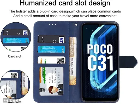 Flip Cover Compatible for Poco C31 Back Cover Poco C31 Stylish Cover Poco C31 Girls Cove Poco C31 mobile back cover Poco C31 Cover Executive Blue, Magnetic Closure-thumb2