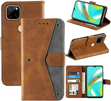 Stylish Flip Cover Compatible for Realme C12 Cover Executive Brown, Magnetic Closure-thumb3