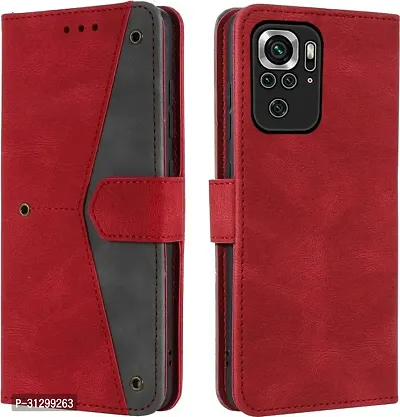 Flip Cover Compatible for Mi Redmi Note 10 Flip Cover Redmi Note 10 Back cover Mi Redmi Note 10s Flip Cover Redmi Note 10 mobile back cover Xiaomi Redmi Note 10 Flip Cover Executive Red, Magnetic Closure-thumb0