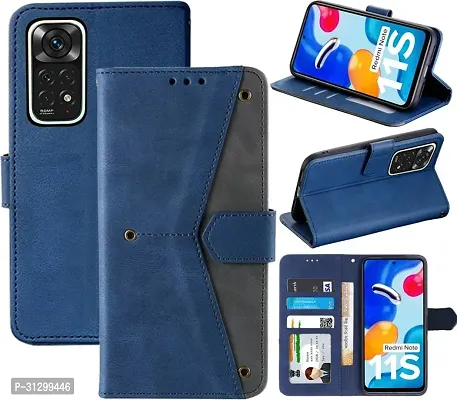 Flip Cover Compatible for Mi Redmi Note 11S Flip Cover Redmi Note 11T Back cover Mi Redmi Note 11 4G Flip Cover Redmi Note 11T mobile back cover XiaoMi Redmi Note 11S Flip Cover Executive Blue, Magnetic Closure-thumb0