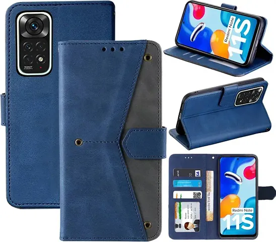 Flip Cover Compatible for Mi Redmi Note 11S Flip Cover Redmi Note 11T Back cover Mi Redmi Note 11 4G Flip Cover Redmi Note 11T mobile back cover XiaoMi Redmi Note 11S Flip Cover Executive Blue, Magnetic Closure