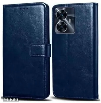 Gladly Flip Cover Compatible for Realme C55 Back Cover Soft Silicon Tpu Flip Cover Navy Blue