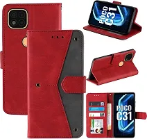 Flip Cover Compatible for Poco C31 Back Cover Poco C31 Stylish Cover Poco C31 Girls Cove Poco C31 mobile back cover Poco C31 Cover Executive Red, Magnetic Closure-thumb3