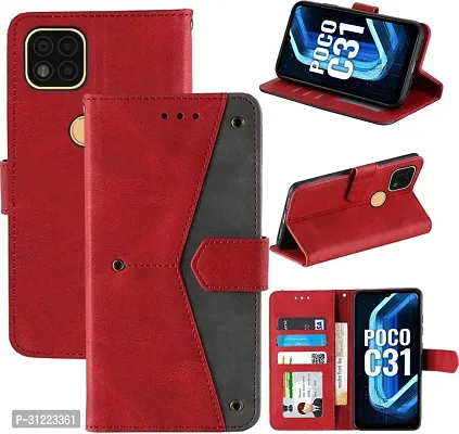 Flip Cover Compatible for Poco C31 Back Cover Poco C31 Stylish Cover Poco C31 Girls Cove Poco C31 mobile back cover Poco C31 Cover Executive Red, Magnetic Closure-thumb4