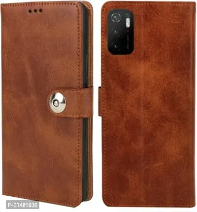 Flip Cover Compatible for Mi Redmi Note 10T Mobile Back CoverPoco M3 Pro Flip Cover Stylish Girls Cover Boys Designer Cover Brown-thumb0