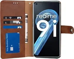 Gladly Flip Cover Compatible for Realme 9i Back Cover Soft Silicon Tpu Flip Cover Brown-thumb4