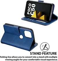 Gladly Flip Cover Compatible for POCO C50|MZB0D3DIN|MZB0D3CIN|MZB0CT7IN|MZB0CX4IN|MZB0D3BIN|MZB0D3AIN Back Cover Soft Silicon Tpu Flip Cover Executive Blue, Magnetic Closure-thumb2