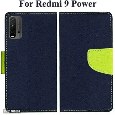 Flip Cover Compatible for Mi Redmi 9 Power Flip Cover Stylish Girls Cover Boys Designer Cover Blue-thumb0