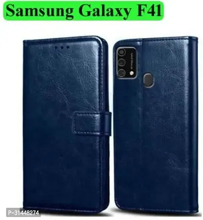 Gladly Flip Cover Compatible for Samsung Galaxy F41 Mobile Flip Cover With TPU Silicon Cover Blue