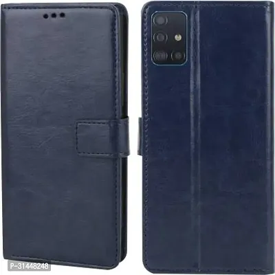 Gladly Flip Cover Compatible for Samsung Galaxy A71 Mobile Flip Cover With TPU Silicon Cover Blue-thumb0