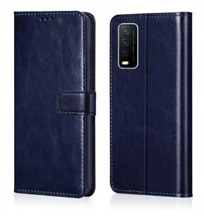 Cloudza Vivo Y3s Flip Back Cover | PU Leather Flip Cover Wallet Case with TPU Silicone Case Back Cover for Vivo Y3s Blue