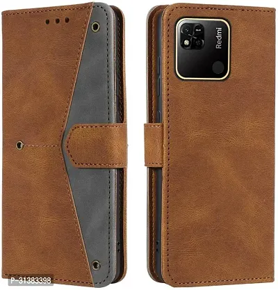 Flip Cover Compatible for Mi Redmi 10A Flip Cover Redmi 10A Back cover Redmi 9C Flip Cover Redmi 10A mobile back cover Xiaomi Redmi 10A Flip Cover Executive Brown, Magnetic Closure-thumb0