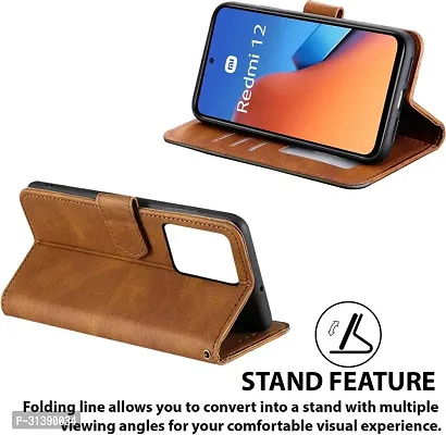 Flip Cover Compatible for Mi Redmi 12 4G Flip Cover Redmi 12 4G Back cover Redmi 12 Flip Cover Redmi 12 4G mobile back cover Xiaomi Redmi 12 4G Flip Cover Executive Brown, Magnetic Closure-thumb3