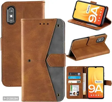 Flip Cover Compatible for Mi Redmi 9i cover Mi Redmi 9i Activ Flip Cover Redmi 9i Back cover Redmi 9i mobile cover Mi Redmi 9i Sport flip cover Redmi 9i sport back cover Redmi 9i mobile flip cover Redmi 9i designer cover Executive Brown, Magnetic Closure