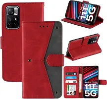 Flip Cover Compatible for Mi Redmi Note 11T 5G Flip Cover Redmi Note 11T Back cover POCO M4 Pro 5G Flip Cover Redmi Note 11T mobile back cover XiaoMi Redmi Note 11T 5G Flip Cover Executive Red, Magnetic Closure-thumb3