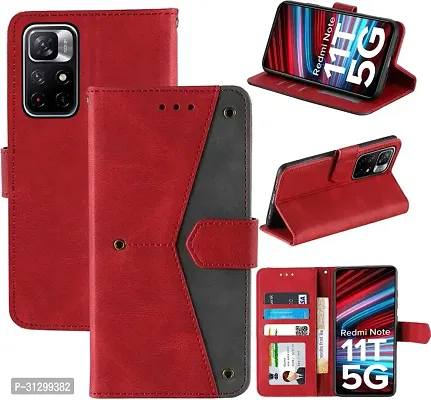 Flip Cover Compatible for Mi Redmi Note 11T 5G Flip Cover Redmi Note 11T Back cover POCO M4 Pro 5G Flip Cover Redmi Note 11T mobile back cover XiaoMi Redmi Note 11T 5G Flip Cover Executive Red, Magnetic Closure-thumb4