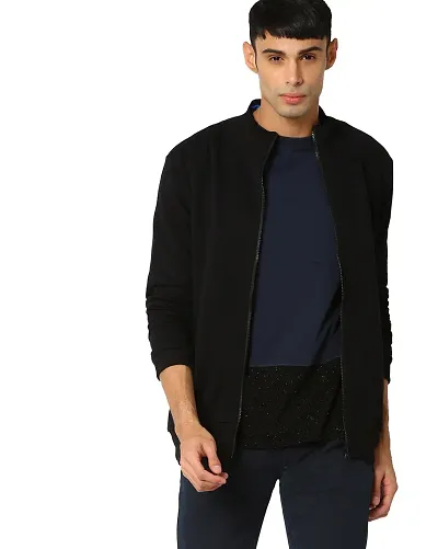 Men's Solid Long Sleeves Fleece Open Front Jacket