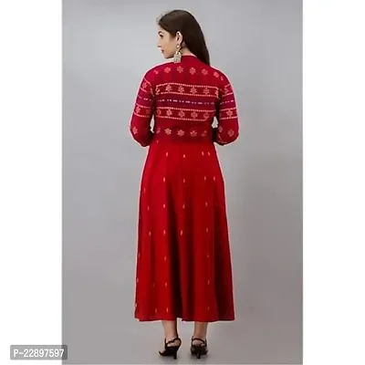 Shree Shyam Export Women's Foil Print Red Anarkali Gown with Jacket-thumb4