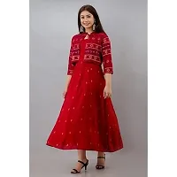 Shree Shyam Export Women's Foil Print Red Anarkali Gown with Jacket-thumb1