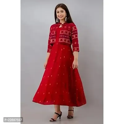 Shree Shyam Export Women's Foil Print Red Anarkali Gown with Jacket-thumb2