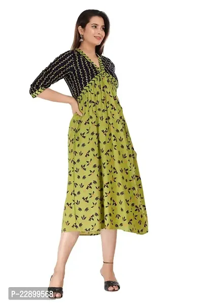 Shree Shyam Export Women's Rayon Print Middy Gown Green-thumb4
