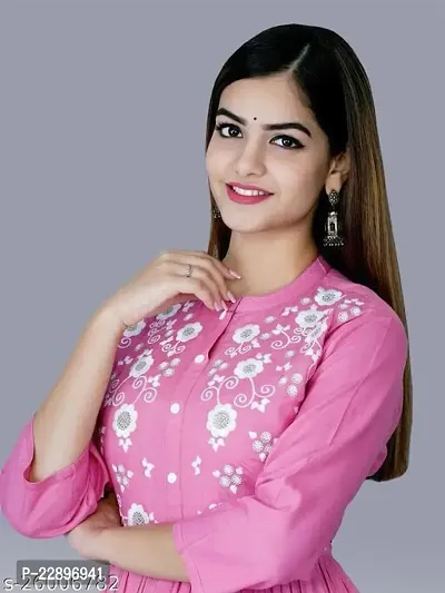 Shree Shyam Export Women's Rayon Printed Pink Long Gown/Kurta-thumb3