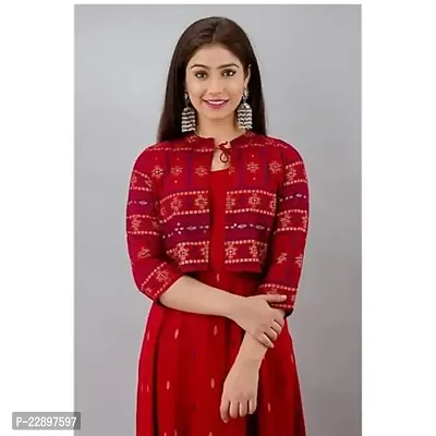 Shree Shyam Export Women's Foil Print Red Anarkali Gown with Jacket-thumb3