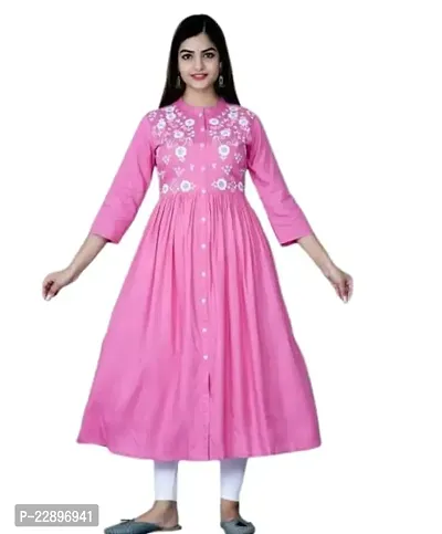 Shree Shyam Export Women's Rayon Printed Pink Long Gown/Kurta-thumb0