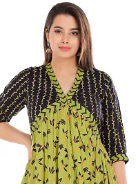 Shree Shyam Export Women's Rayon Print Middy Gown Green-thumb2