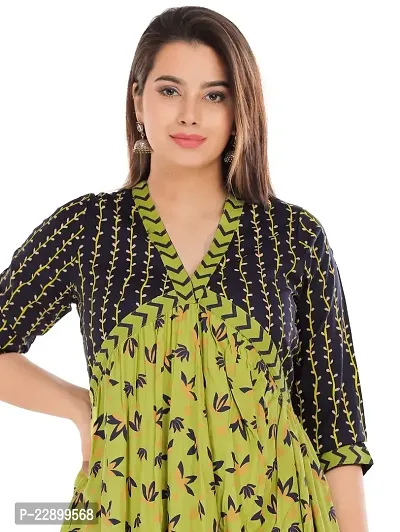 Shree Shyam Export Women's Rayon Print Middy Gown Green-thumb3