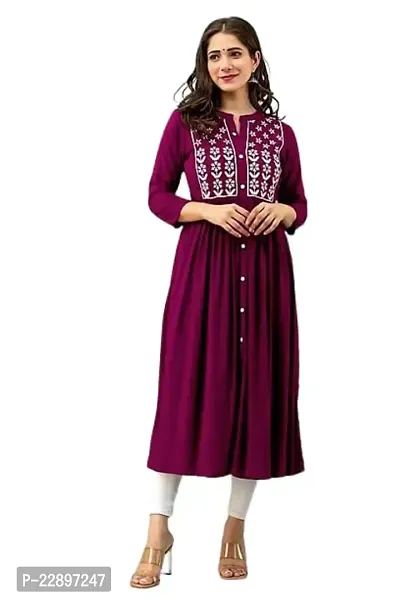 Shree Shyam Export Women's Rayon Printed Maroon Long Gown/Kurta