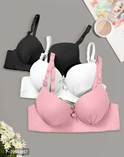 Stylish Polycotton Solid Bras For Women- Pack Of 3-thumb0