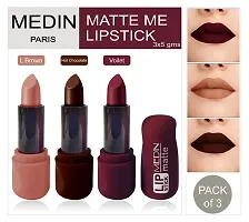 Medin Paris super matte lipstick cosmetics makeup combo set of 3 color (L brown voilet hot chocolate)-thumb1