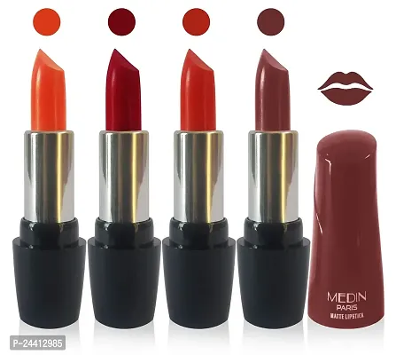 Medin Paris Ultra Hd Elegant Colors Matte Lipstick Cosmetics Makeup set of 4 (brown red maron orange)