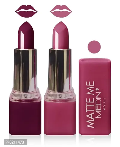 Medin Paris Matte Me Lipstick Cosmetics Makeup Combo Set Of 2 (Purple Falsa, 10 G)