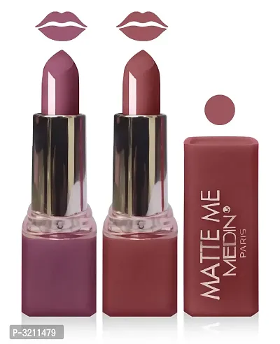 Medin Paris Matte Me Lipstick Cosmetics Makeup Combo Set Of 2 (Pink Brown Violet, 10 G)