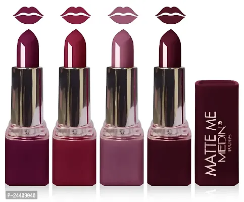 Medin paris matte me lipstick cosmetics makeup combo set of 4 (violet magenta hot chocolate falsa)