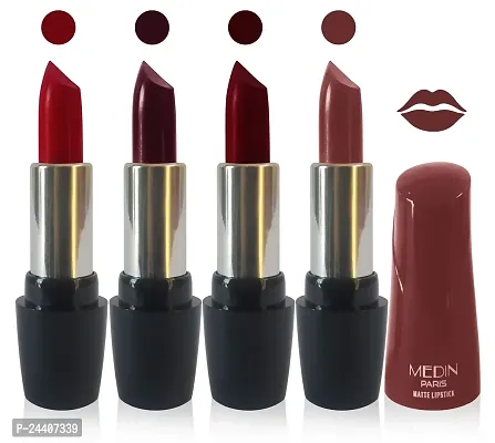 Medin Paris Ultra Hd Elegant Colors Matte Lipstick Cosmetics Makeup set of 4 (maroon hot chocolate d maroon brown)