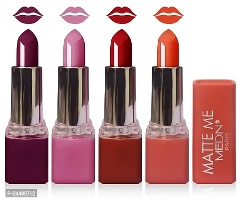 Medin paris matte me lipstick cosmetics makeup combo set of 4 (pink orange maroon falsa)-thumb0