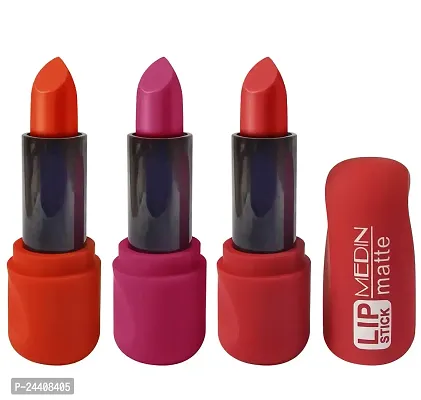 Medin Paris super matte lipstick cosmetics makeup combo set of 3 color (purple red orange)