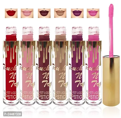 Seven Seas Cosmetics Makeup Touch Velvet Matte Liquid Lipstick Combo Set Of 6 (L Falsa, Red L ,Brown Pink ,L Brown, Pink ,Falsa)