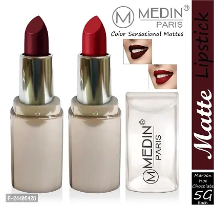 Medin Paris New Sensational Matt Matte LIPSTICK Combo set of 2 (Hot Chocolate Maroon)-thumb2