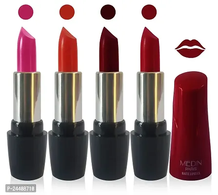 Medin Paris Ultra Hd Elegant Colors Matte Lipstick Cosmetics Makeup set of 4 (maroon d maroon red purple)