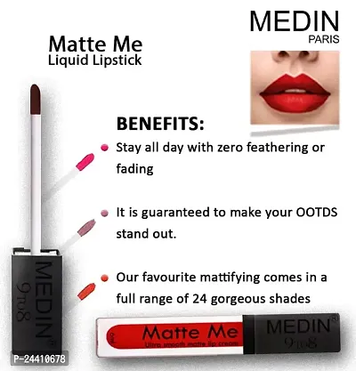 Medin Paris Matte me 9to8 liquid lipsticks set of 2 (Hot chocolate Cheery Red)-thumb5