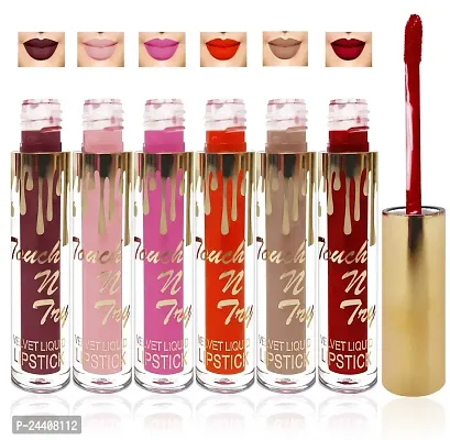 Seven Seas Cosmetics Makeup Touch Velvet Matte Liquid Lipstick Combo Set Of 6 (Skin Pink, Maroon, Orange, L Brown, Pink, Coffee Brown)