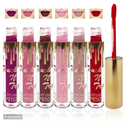 Seven Seas Cosmetics Makeup Touch Velvet Matte Liquid Lipstick Combo Set Of 6 (L Purple, Red ,D Pink, L Brow, Pink 2, Coffee Brown, Purple)-thumb2