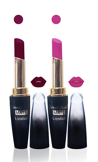 Seven Seas Cosmetics Makeup 4g Matte Lipstick Non Transfer Kiss proff Combo Set of 2 Color