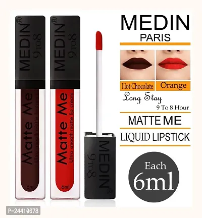 Medin Paris Matte me 9to8 liquid lipsticks set of 2 (Hot chocolate Cheery Red)-thumb2